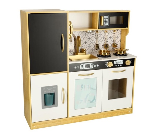 Dječja drvena kuhinja sa hladnjakom zlatna, svijetlo, zvuk