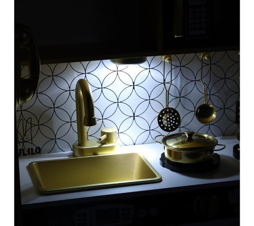 Dječja drvena kuhinja sa hladnjakom zlatna, svijetlo, zvuk