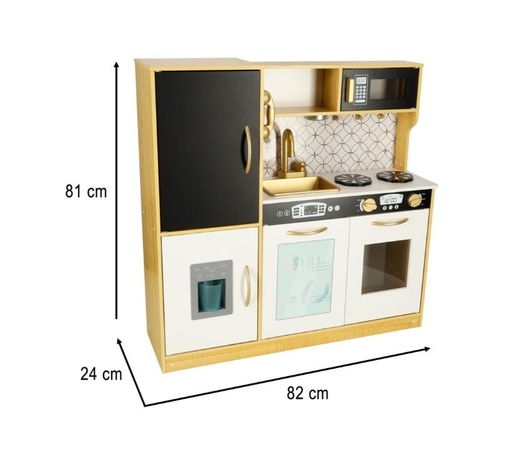 Dječja drvena kuhinja sa hladnjakom zlatna, svijetlo, zvuk