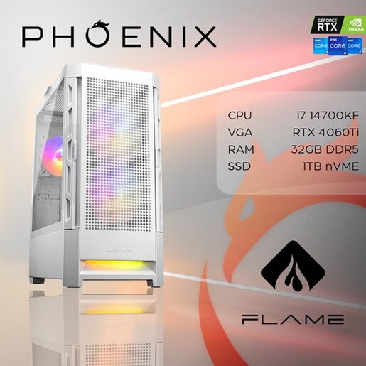 Phoenix FLAME Y-604, Intel Core i7-14700KF, 32GB RAM, 1TB M.2 SSD, nVidia GeForce RTX 4060 Ti, NoOS, stolno računalo