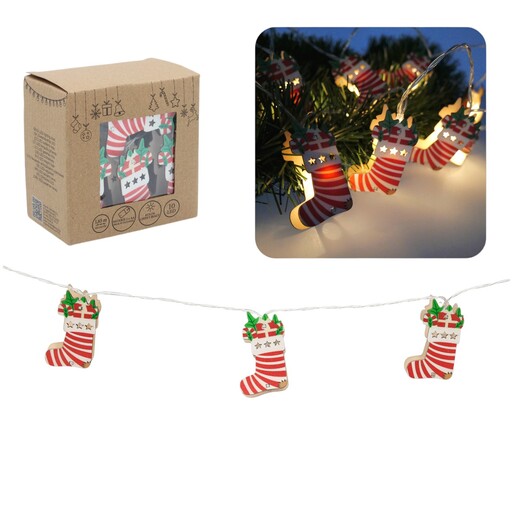 Božićne LED lampice na baterije – 10 svjetala s motivom božićnih čizmica, 1,65 m