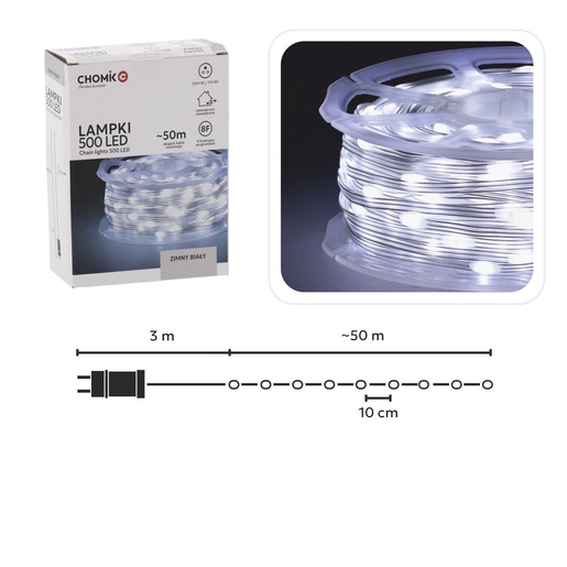 Božićne LED lampice – 500 LED, IP44, hladno bijela, 50 m, 8 načina osvjetljenja