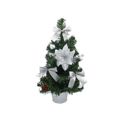 Umjetno božićno drvce u posudi – 40 cm sa srebrnim ukrasima