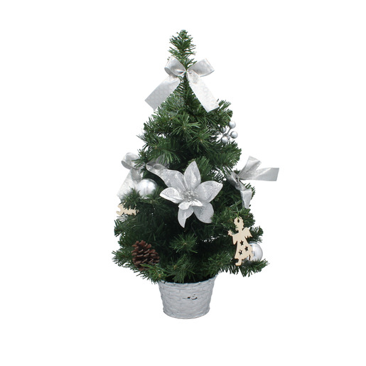 Umjetno božićno drvce u posudi - 50 cm sa srebrnim dekoracijama