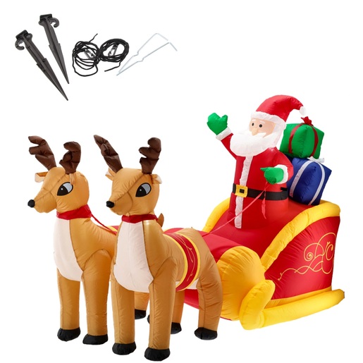 Djed Mraz na napuhavanje na sanjkama sa sobovima - LED osvjetljenje - 235 cm