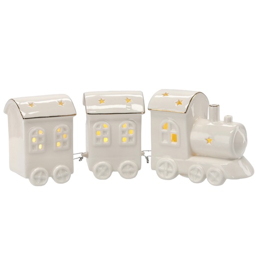 Božićni ukras porculanski vlakić s vagonima i LED svjetlom - 28,8 x 6,6 x 10,5 cm