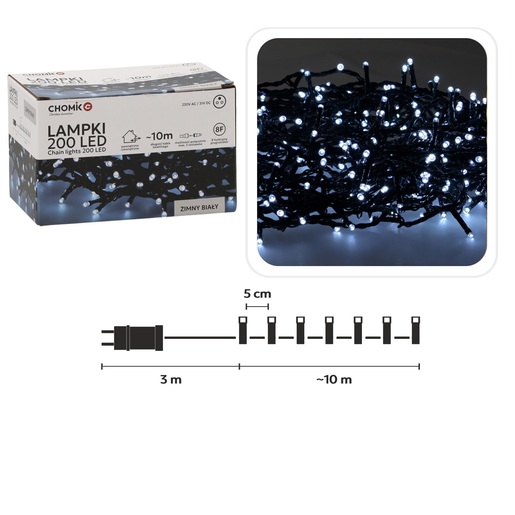 Božićne LED lampice - 200 LED, IP44, hladno bijela, 10 m, 8 načina osvjetljenja