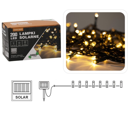 Božićne LED solarne lampice – 200 LED, toplo bijela, 22 m, 8 načina osvjetljenja