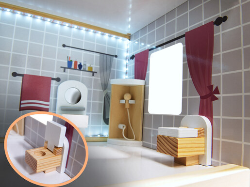 Drvena kućica za lutke namještaj 78cm LED