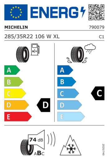 Michelin 285/35R22 Pilot Alpin 5 SUV XL 106W,Pot: D,Pri: C,Buka: 74dB