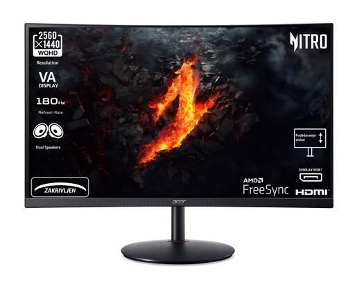Acer monitor Nitro XZ271, UM.HX1EE.311,  VA, QHD, 180Hz, 1Ms, HDMI, DP, zvučnici, zakrivljeni