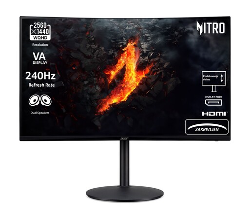 Acer Nitro XZ320QX2bmiiphx, UM.JX0EE.201, 31.5" FHD VA, 240Hz, 1ms, 2x HDMI, DisplayPort, zvučnici, zakrivljeni, monitor