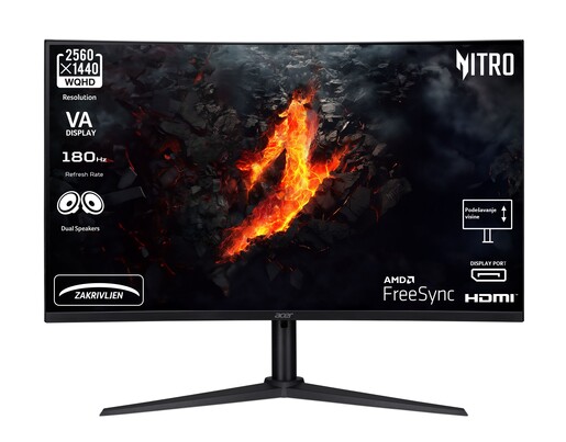Acer monitor Nitro XZ322QUV3bmiiphx, UM.JX0EE.306,  VA QHD, 180 Hz, 1Ms, HDMI, DP, zvučnici, zakrivljeni