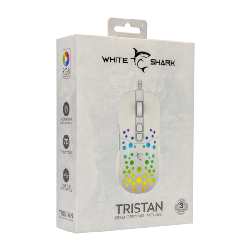 White Shark miš GM-9004 TRISTAN-2, 12.800 dpi, RGB, bijeli