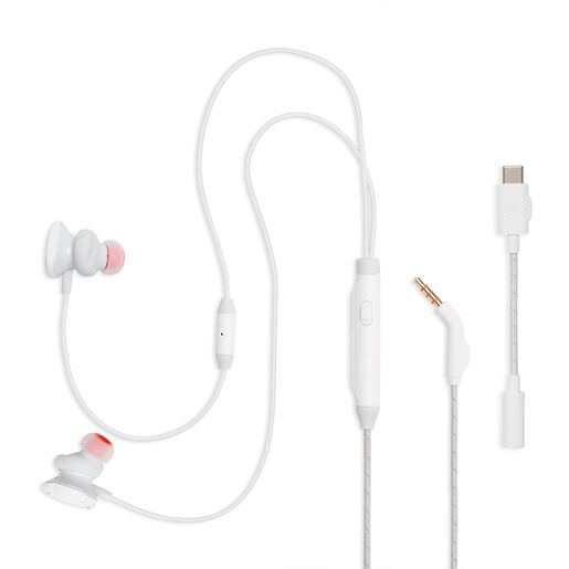 JBL Quantum, žičane slušalice, USB-C, bijele