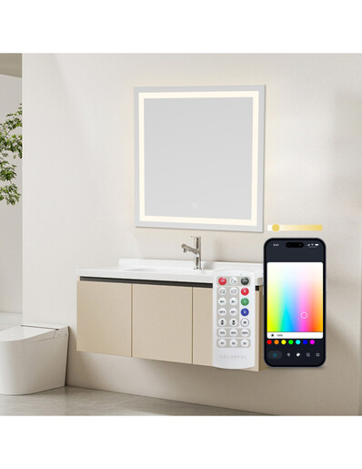 KSIX, Aqua Smart Mirror, Nemagljenje 70x70 cm, zvučnik, RGB + Topla bijela