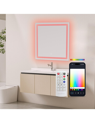 KSIX, Aqua Smart Mirror, Nemagljenje 70x70 cm, zvučnik, RGB + Topla bijela