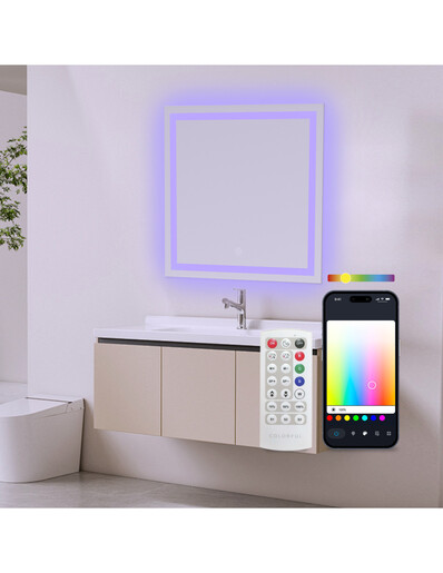 KSIX, Aqua Smart Mirror, Nemagljenje 70x70 cm, zvučnik, RGB + Topla bijela