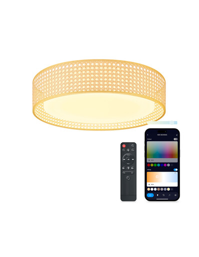 KSIX, Bohemia SmartLED stropna svjetiljka, Rattan dizajn, 3W zvučnik,RGBIC + CCT