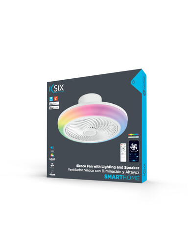 KSIX, Siroco ventilator s osvjetljenjem i glazbom, Tuya, 46 cm, 6 brzina, 3000lm