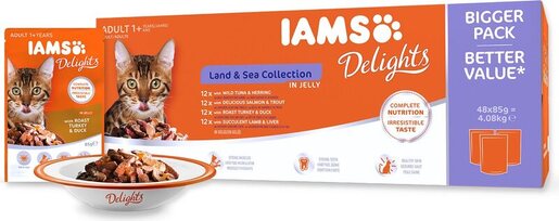 IAMS Delights Cat Adult multipack 4080g (48x85g), četiri okusa