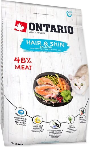 Ontario Cat Adult Hair & Skin 2kg, losos
