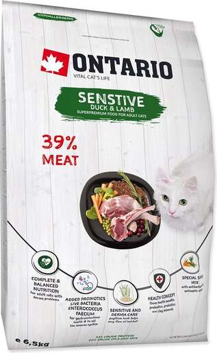 Ontario Adult Cat Sensitive/Derma 6,5kg, pačetina i janjetina