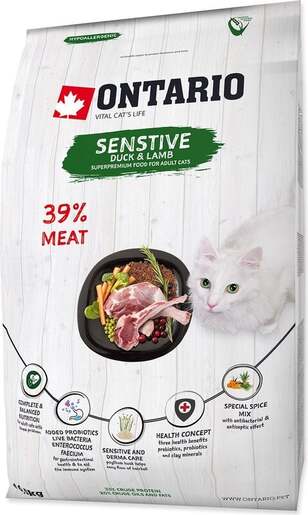 Ontario Adult Cat Sensitive/Derma 6,5kg, pačetina i janjetina