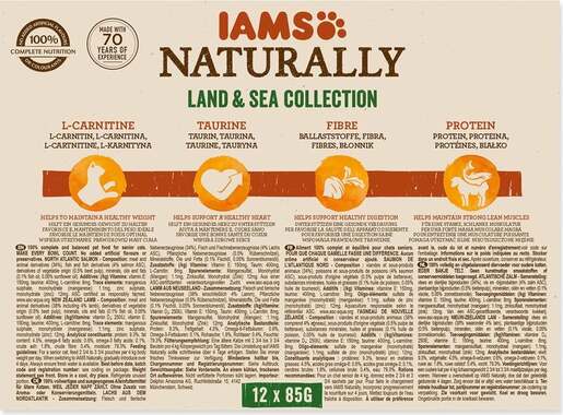 IAMS Naturally Senior 7+ Cat Land & Sea Collection 12x85g, dva okusa