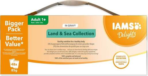 IAMS Delights Adult Cat Land & Sea Collection multipack 4080g (48x85g), četiri okusa