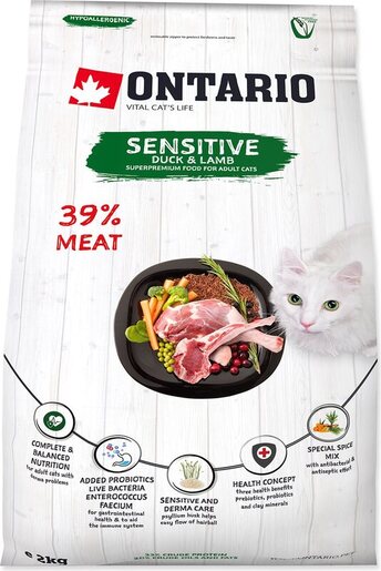 Ontario Cat Adult Sensitive/Derma 2kg, pačetina i janjetina
