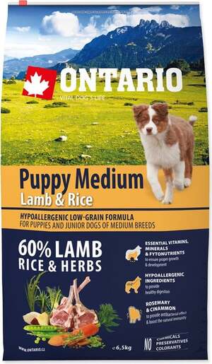 Ontario Puppy Medium Breed 6,5kg, janjetina i riža