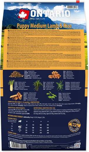 Ontario Puppy Medium Breed 6,5kg, janjetina i riža