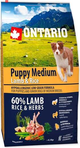 Ontario Puppy Medium Breed 6,5kg, janjetina i riža