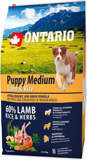 Ontario Puppy Medium Breed 6,5kg, janjetina i riža