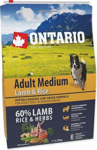 Ontario Adult Medium Breed 2,25kg, janjetina i riža