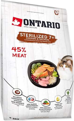 Ontario Senior Cat Sterilised 7+ 2kg, piletina i losos