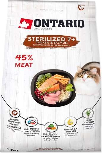 Ontario Senior Cat Sterilised 7+ 2kg, piletina i losos