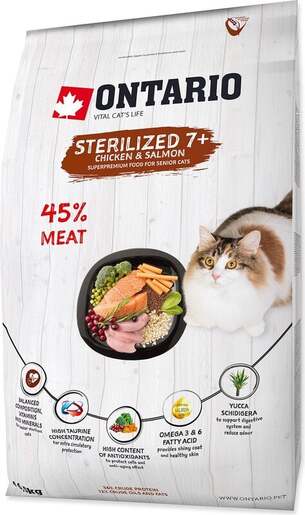 Ontario Cat Sterilised 7+ Senior 6,5kg, piletina i losos