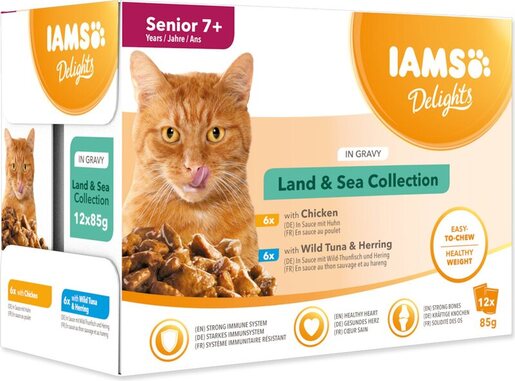IAMS Delights Senior multipack 1020g (12x85g), dva okusa
