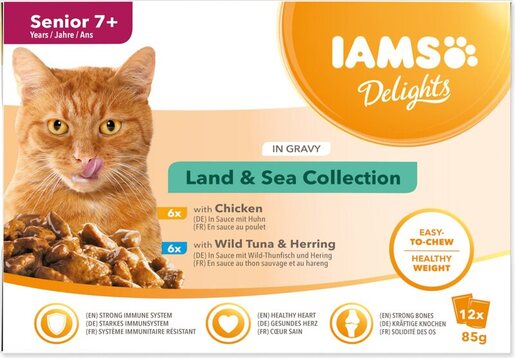 IAMS Delights Senior multipack 1020g (12x85g), dva okusa
