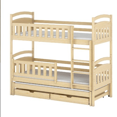 Drveni dječji krevet na kat Blanka s tri kreveta i ladicom -200x90 cm - svijetlo drvo