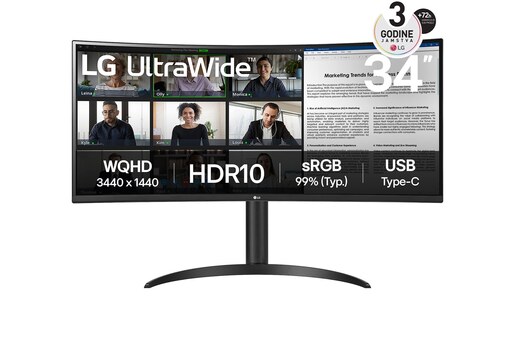 LG monitor UltraWide 34WR55QK, 34" WQHD, VA, 100Hz, 5ms, 2x HDMI, DP