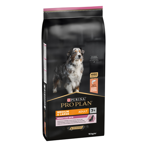 Purina PRO PLAN Medium & Large Adult 7+ Sensitive Skin, 14kg, losos