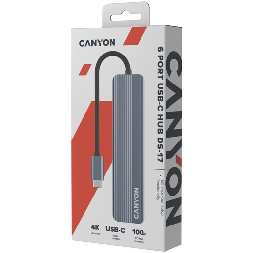 Canyon USB hub DS-17, 6u1, 4K, USB-C, (CNS-TDS17)