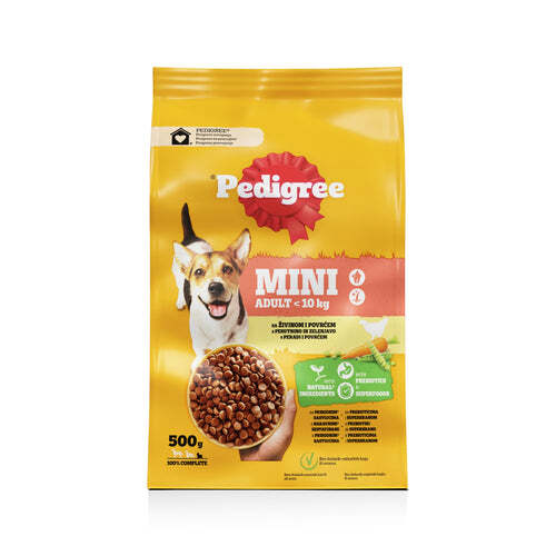 Pedigree Adult Mini, 500g, perad, povrće i riža