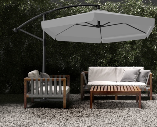 Vrtni suncobran 3 m sivi "Banana" s pokrovom i LED osvjetljenjem