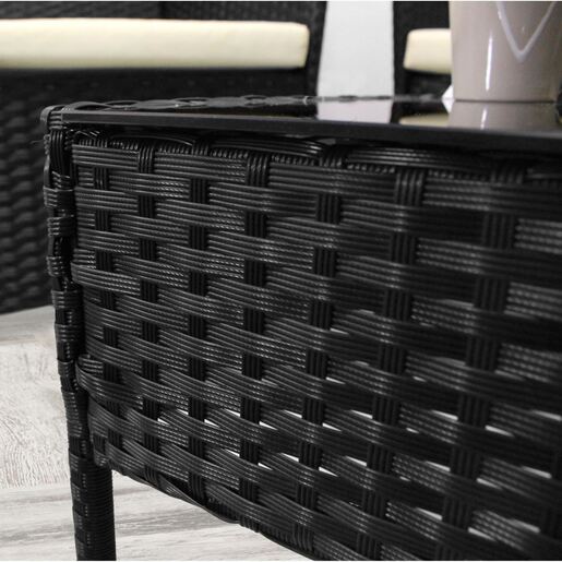 Vrtna garnitura od ratana - sofa, 2 fotelje, stol - crna