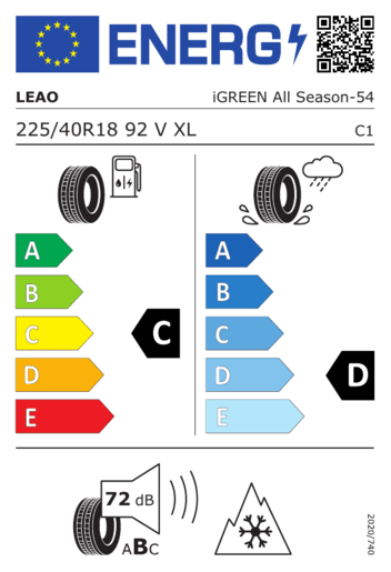 Leao 225/40R18 92V XL iGREEN All Season, Pot: C, Pri: DC, Buka: 72 dB