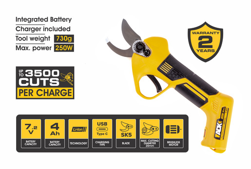 ADK akumulatorske škare za orezivanje 7,2V / 1 x integrirana baterija 4.0Ah